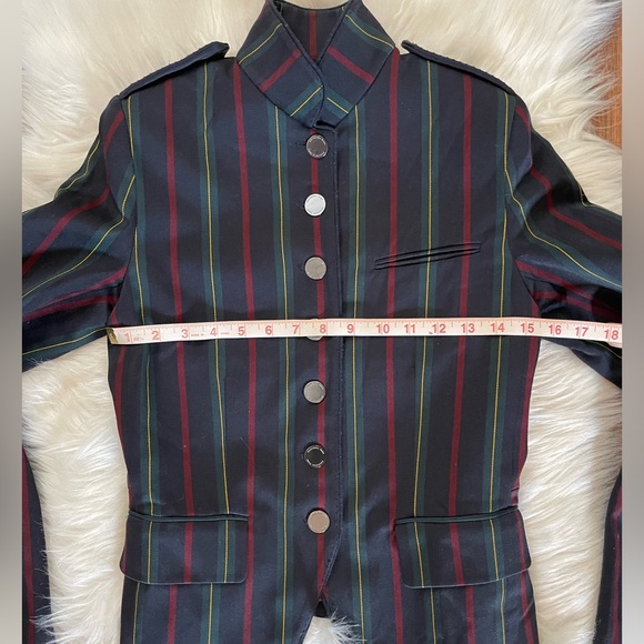 Shanghai Tang SIZE 2 (XS) Stripe Mandarin Blazer Jacket Navy - Picture 14 of 17